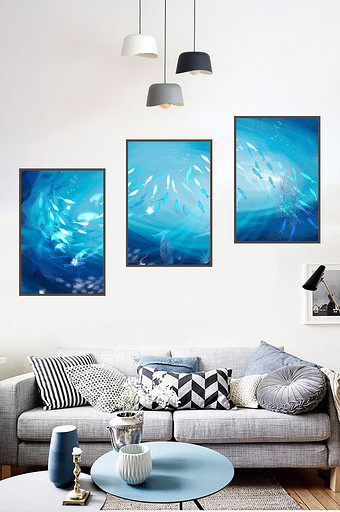 梦幻蓝海群鱼装饰画图片