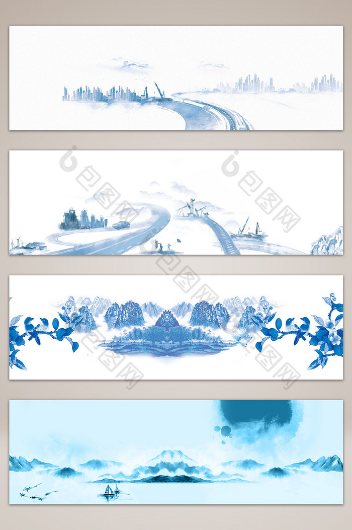 蓝色手绘中国风海报背景