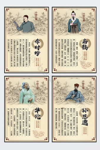 大气古典中医文化四件套展板图片