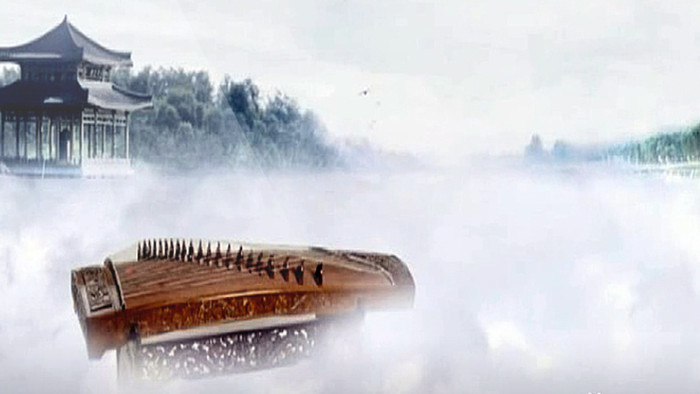 古典中国风水墨仙境湖面凉亭烟雾缭绕视频