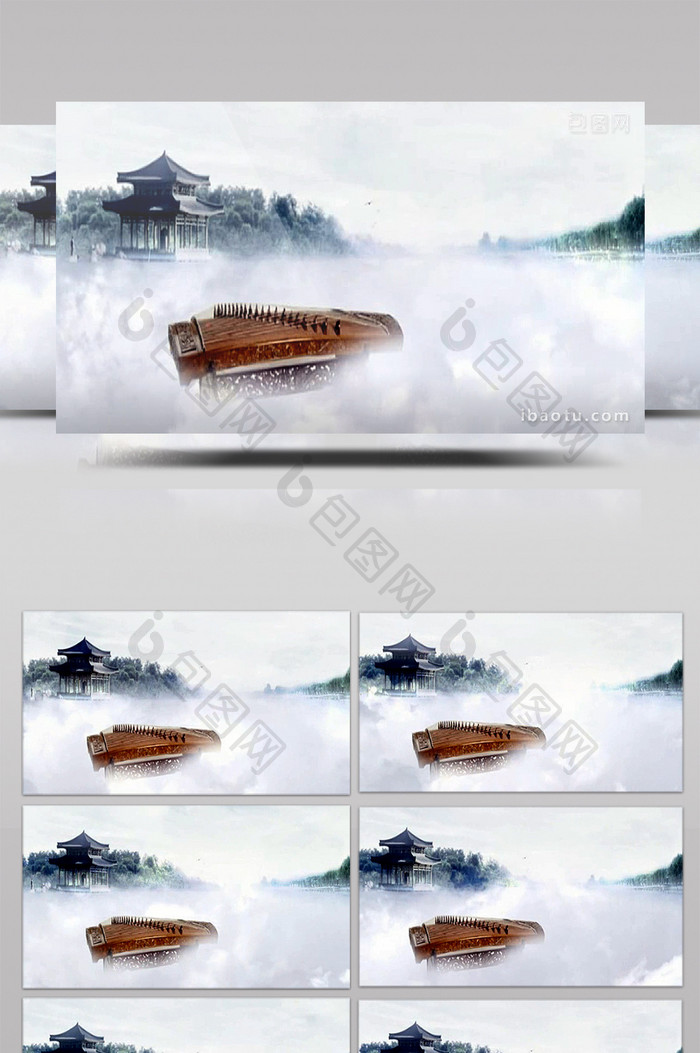 古典中国风水墨仙境湖面凉亭烟雾缭绕视频
