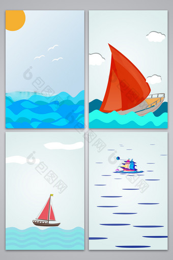 矢量海洋帆船海报背景图图片