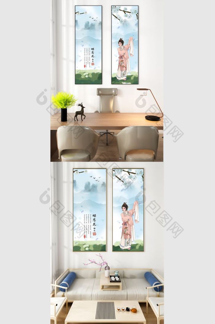 清新唯美水墨客厅书房装饰画-清新唯美水墨客厅书房装饰画效果图-【包图网】