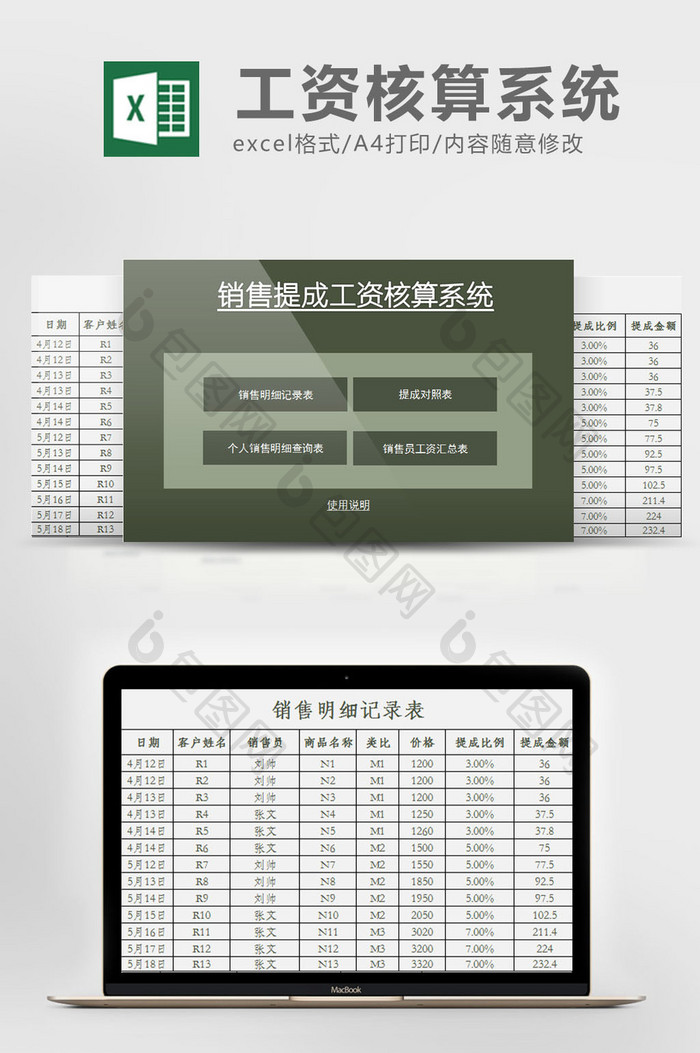 销售提成工资核算系统excel表模板