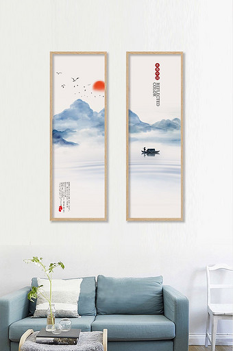 中国风水墨山水二联装饰画图片
