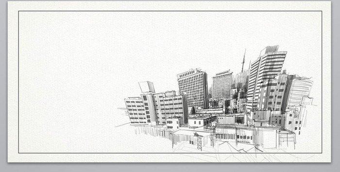 矢量素描手绘城市建筑海报背景图