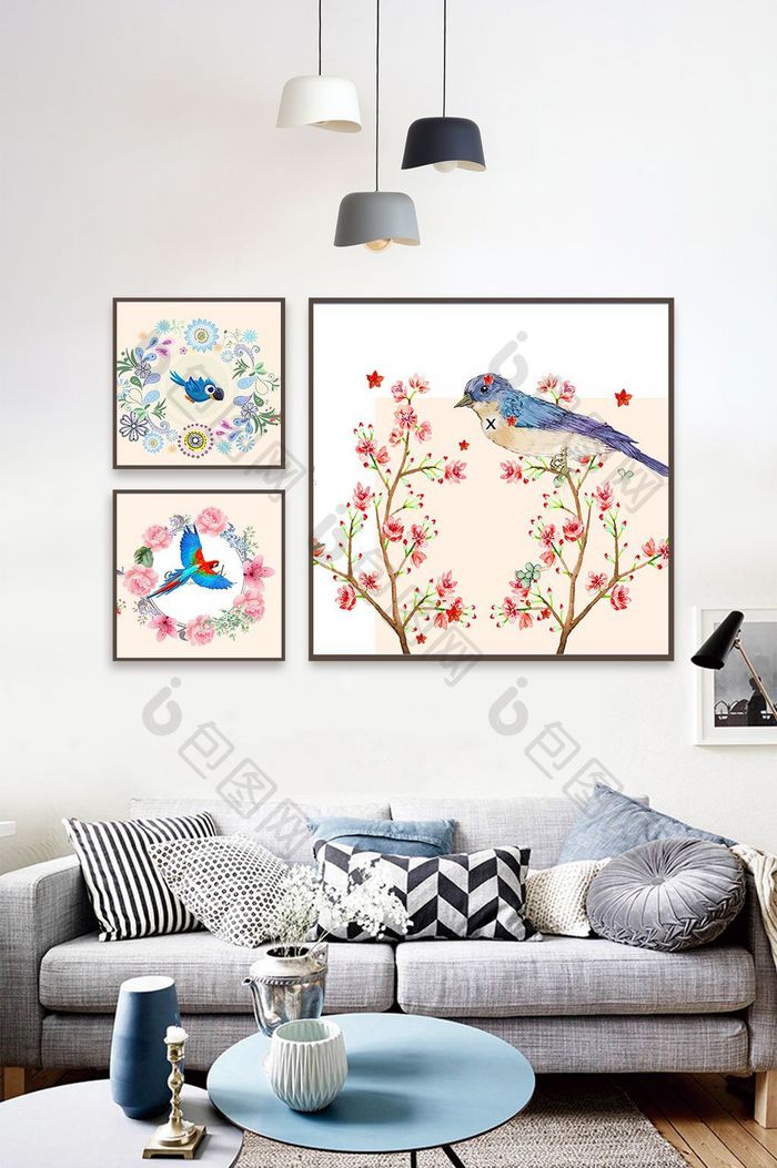 现代北欧花鸟动植物装饰画风格北欧照片墙