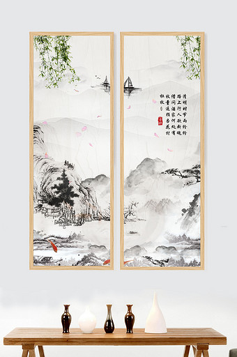 新中式山水风意境装饰画设计图片