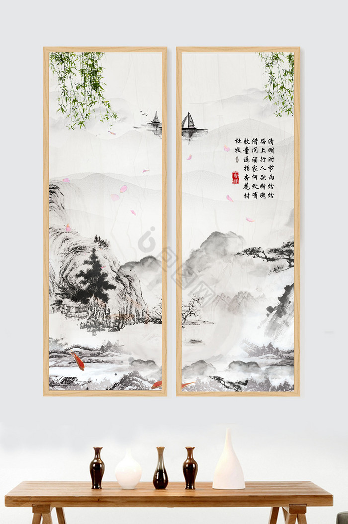 新中式山水风意境装饰画设计图片