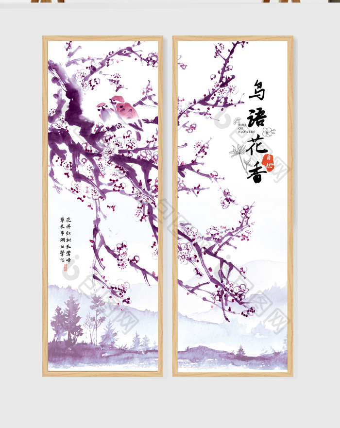 唯美花鸟背景墙创意装饰画设计