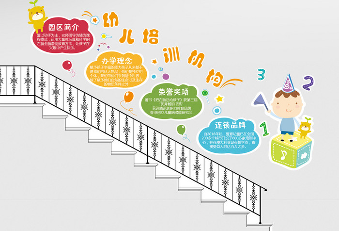 通微立体幼儿园文化墙立体楼梯文化背景墙