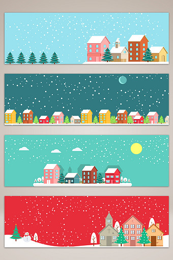 圣诞下雪城市电商海报banner背景图片