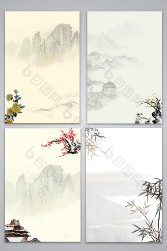 中国风花中四君子梅兰竹菊设计背景图片