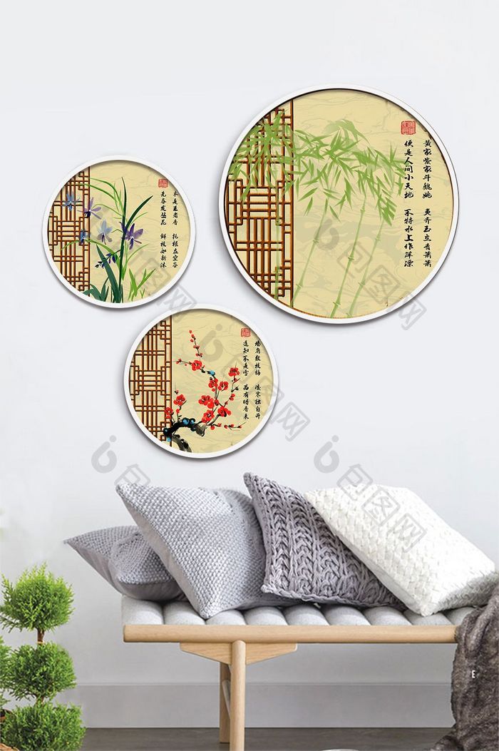 中国风梅兰竹菊方形装饰画