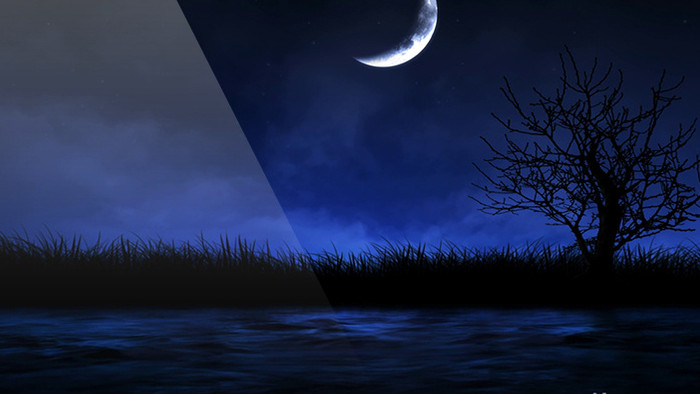 夜晚月亮河水草丛 光蓝色led背景舞台