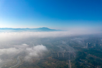 城市清晨云海风景航拍<strong>摄影图</strong>