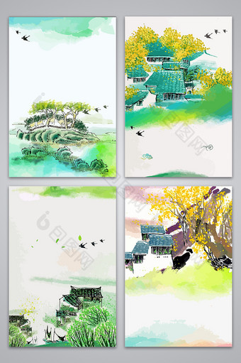 彩色水墨古风中国风元素设计背景图图片