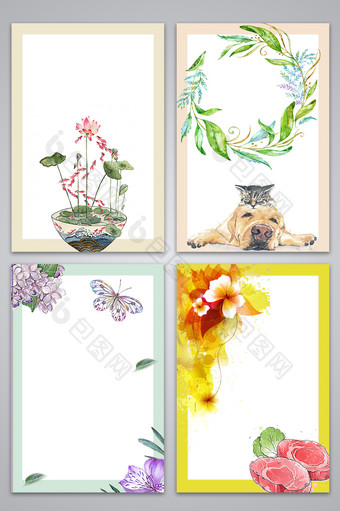 手绘卡通小清新花卉边框广告设计背景图图片