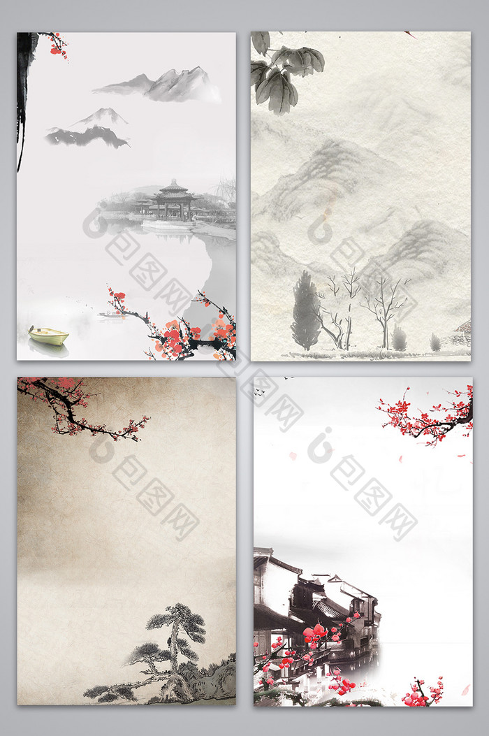 复古中国风水墨上水海报背景图