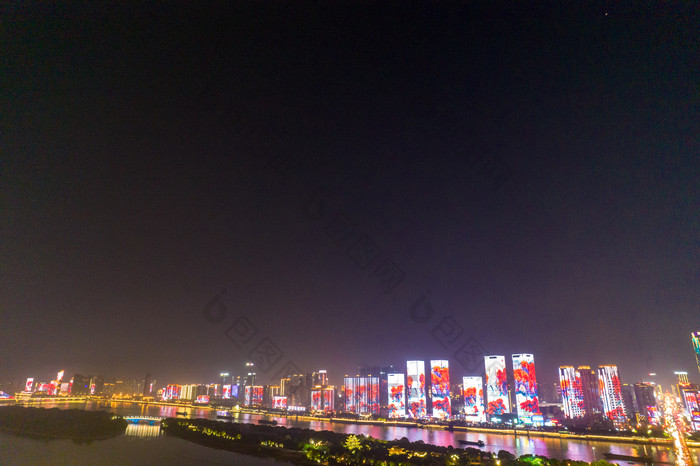 湖南长沙城市夜景灯光航拍摄影图