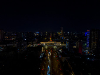 湖南长沙城市夜景灯光航拍