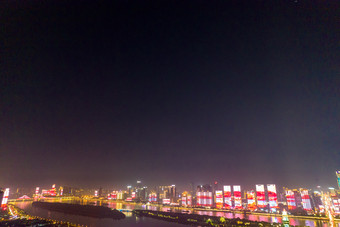 湖南长沙湘江两岸夜景灯光航拍摄影图