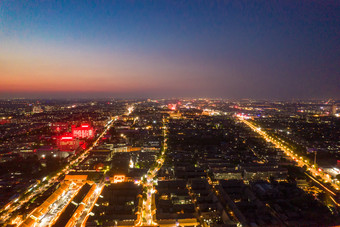 山东青州古城夜景航拍摄影图