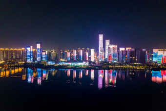 长沙湘江两岸夜景灯光航拍摄影图