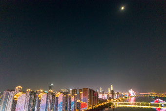 <strong>长沙</strong>湘江两岸<strong>夜景</strong>灯光航拍摄影图