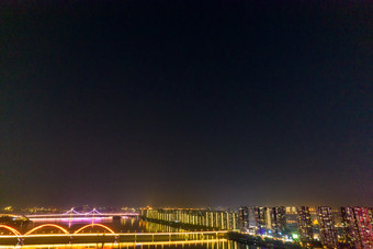 <strong>长沙</strong>湘江两岸<strong>夜景</strong>灯光航拍摄影图