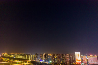 长沙湘江两岸夜景航拍<strong>摄影图</strong>