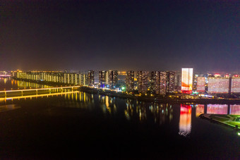 <strong>长沙</strong>湘江两岸<strong>夜景</strong>航拍摄影图