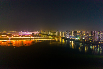 长沙湘江两岸夜景灯光航拍摄影图