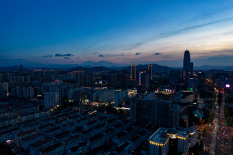 浙江台州城市夜幕降临航拍摄影图