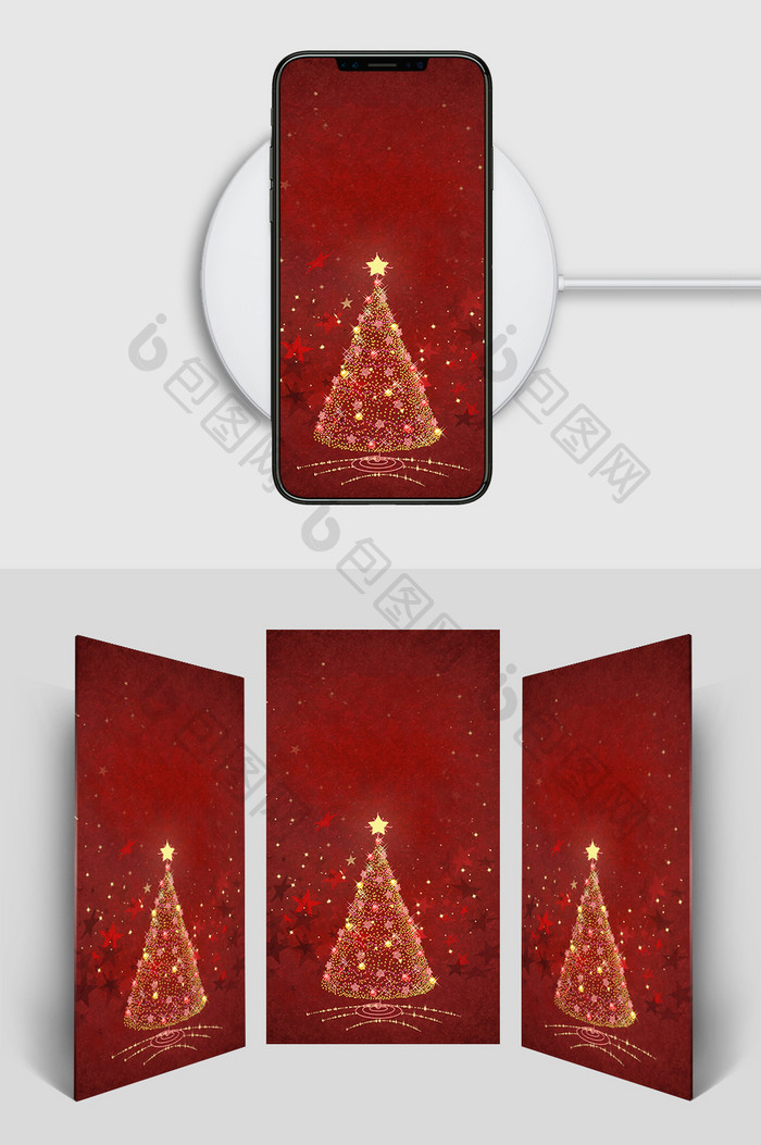灯光圣诞树红色圣诞背景素材