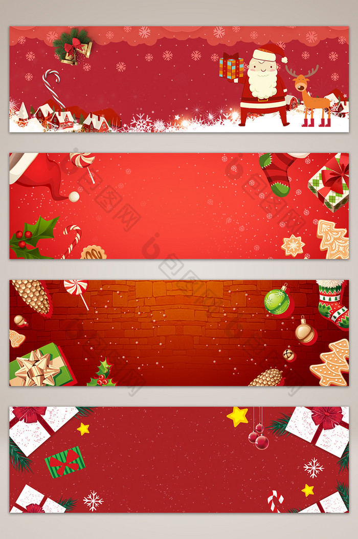 红色卡通圣诞节banner海报背景