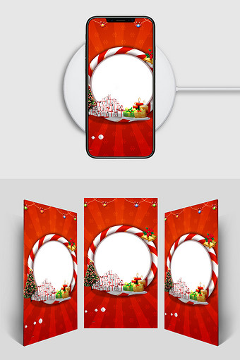 喜庆红色花环圣诞节H5背景图片