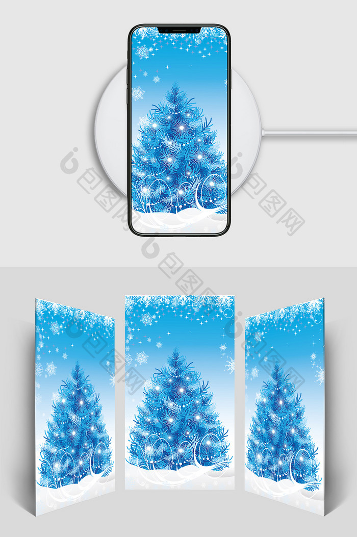 蓝色小清新雪花圣诞H5背景素材