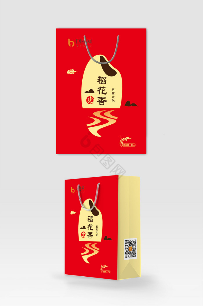 红金色米粒稻花香米手袋包装手提袋包装图片