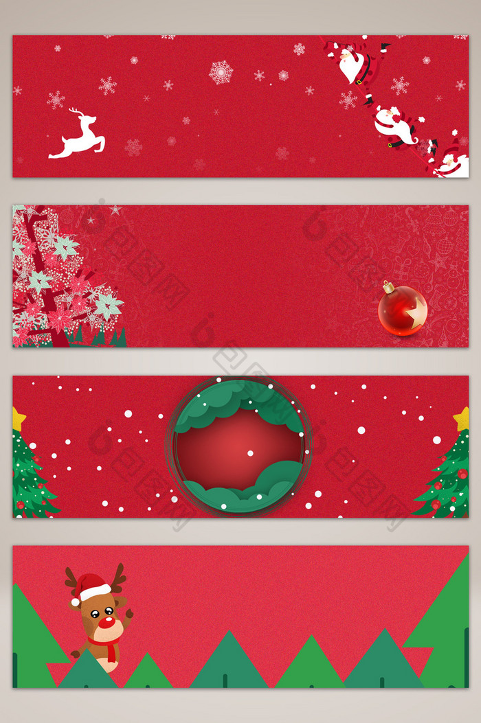 红色冬季卡通圣诞节banner海报背景