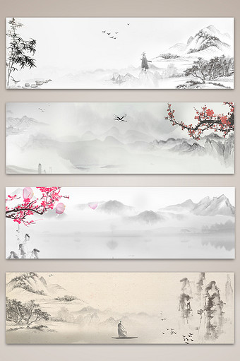 复古中国风水墨banner背景图图片
