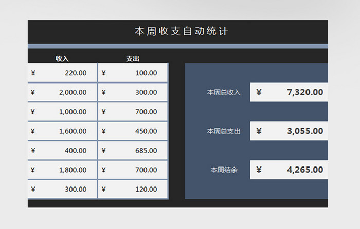 收支统计记录管理系统excel表格模板