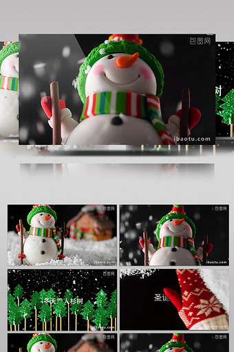 冬天雪人杉树圣诞节开场动画片头图片