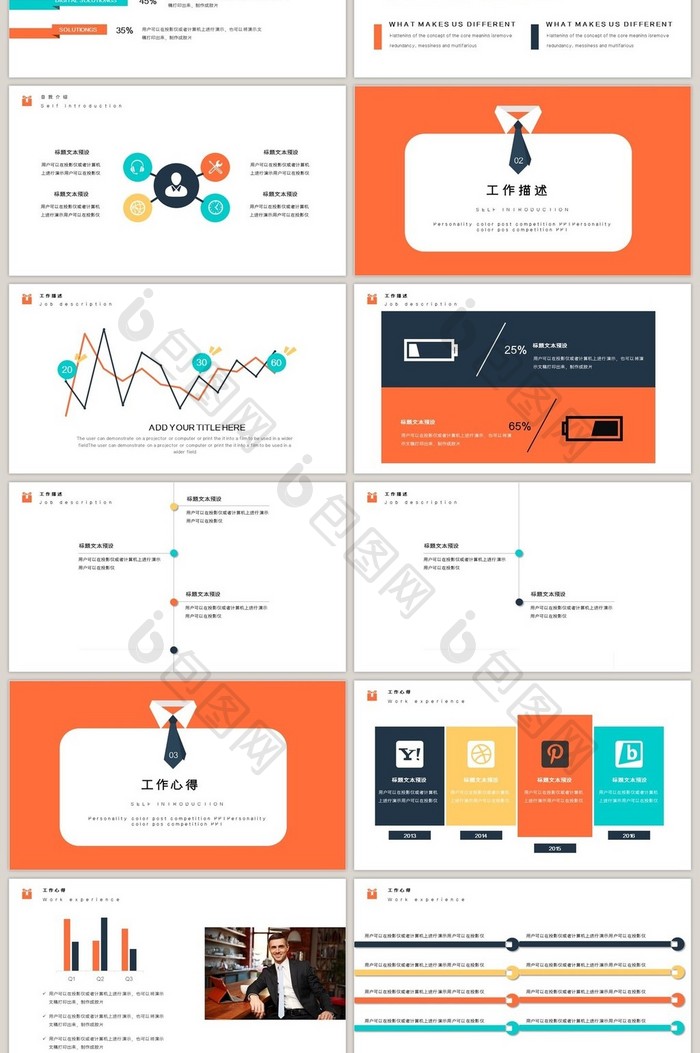 橘色全矢量扁平化工作汇报PPT模板