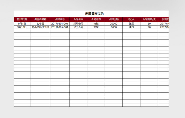 采购合同及应付账款管理excel模板