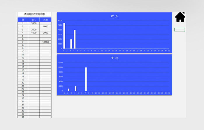 蓝色简约月度收支报表Excel模板