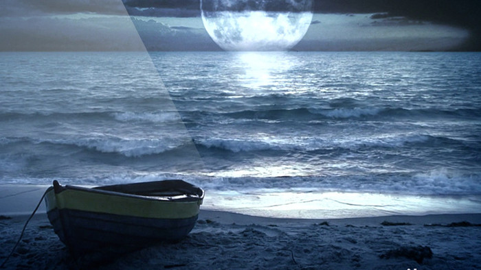 月亮大海小船视频素材