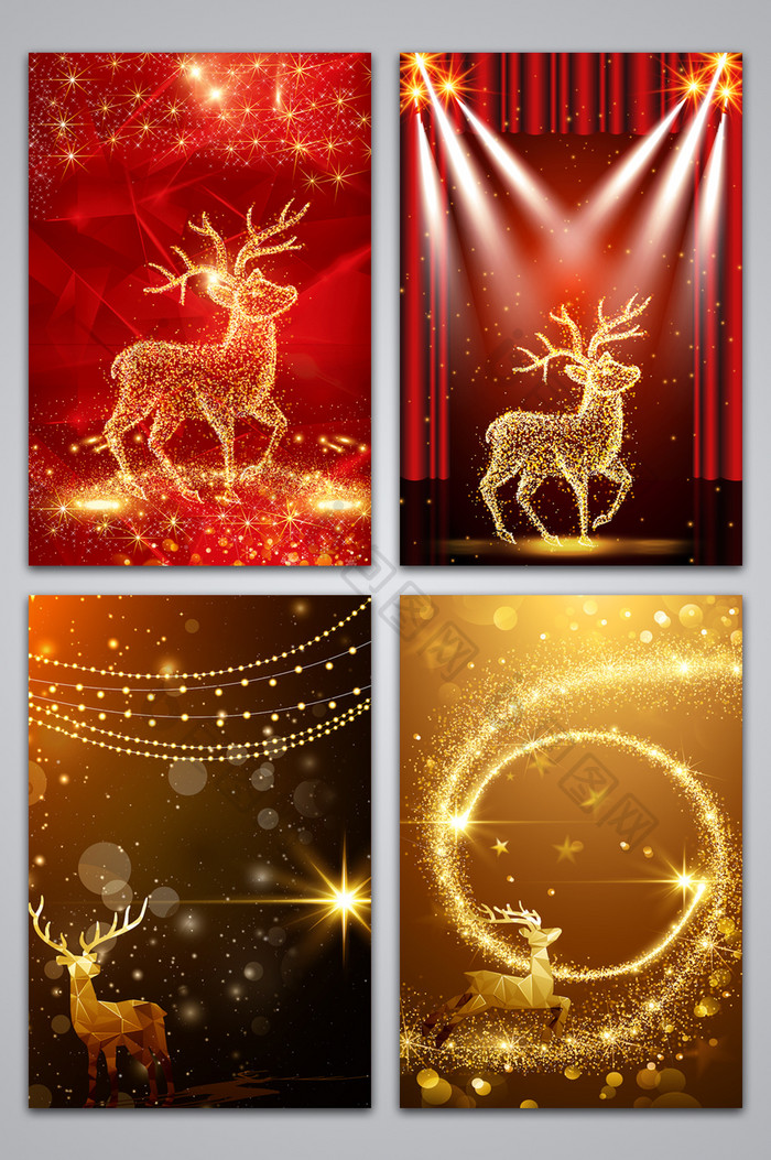 梦幻圣诞新年金色梅花鹿广告设计背景