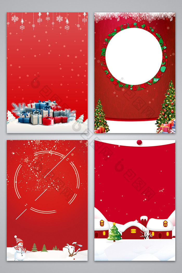 红色圣诞雪景节广告背景图