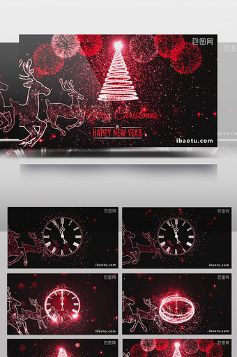 圣诞节红色钟表倒计时烟花AE模板图片